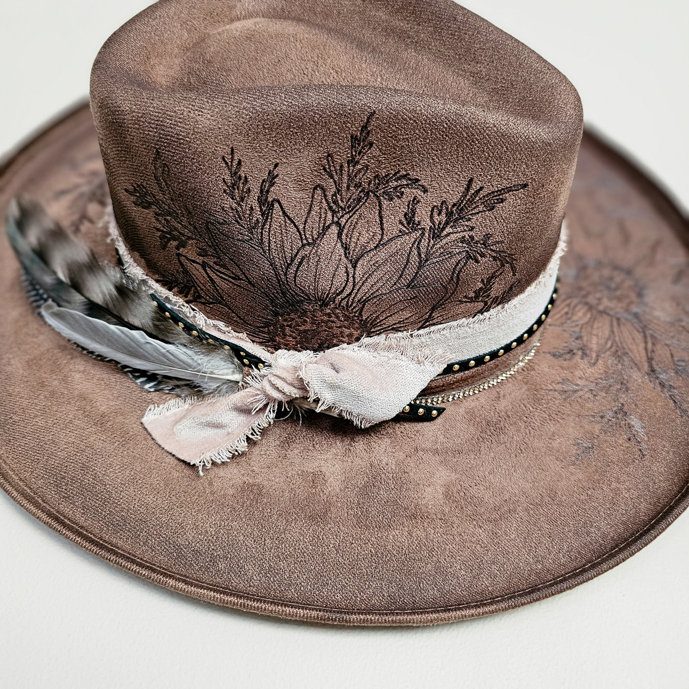 Sunflower |M| Chocolate Brown Suede Burned Wide Stiff Brim/ Pencil Brim Hat