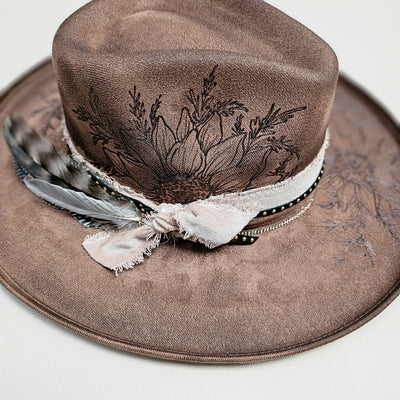 Sunflower |M| Chocolate Brown Suede Burned Wide Stiff Brim/ Pencil Brim Hat
