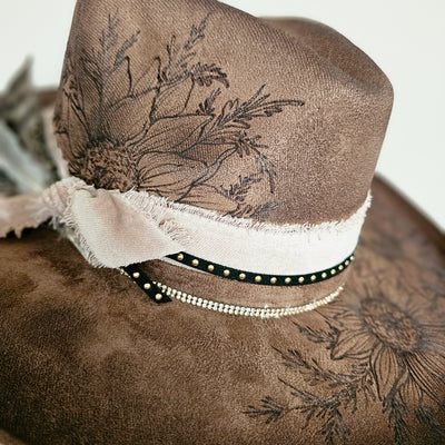 Sunflower |M| Chocolate Brown Suede Burned Wide Stiff Brim/ Pencil Brim Hat