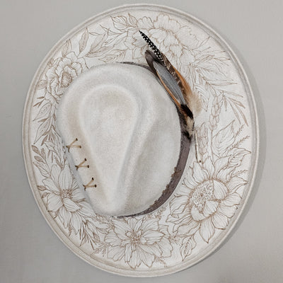 Secret Garden |M| Ivory Suede Burned Wide Stiff Brim/ Pencil Brim Hat