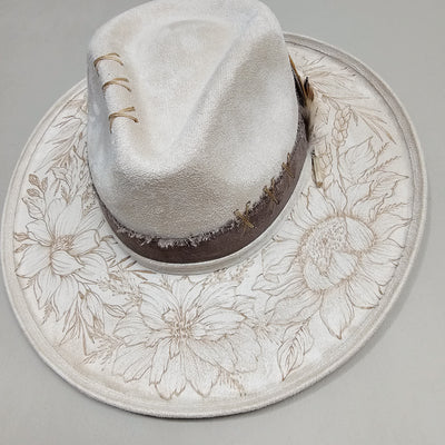 Secret Garden |M| Ivory Suede Burned Wide Stiff Brim/ Pencil Brim Hat