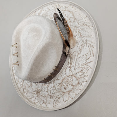 Secret Garden |M| Ivory Suede Burned Wide Stiff Brim/ Pencil Brim Hat