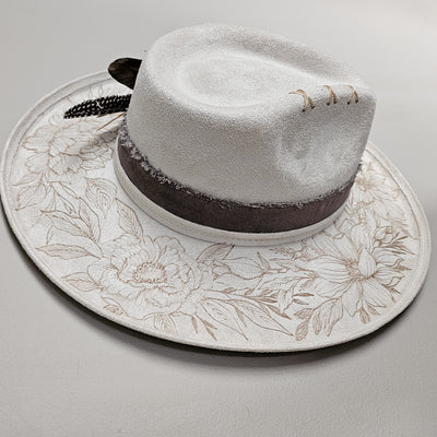 Secret Garden |M| Ivory Suede Burned Wide Stiff Brim/ Pencil Brim Hat