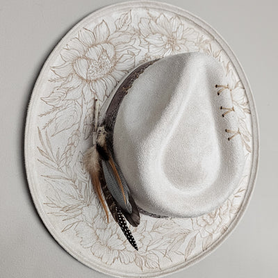 Secret Garden |M| Ivory Suede Burned Wide Stiff Brim/ Pencil Brim Hat