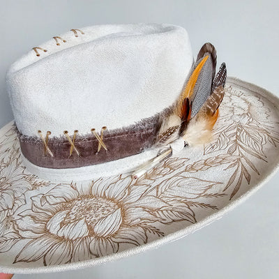 Secret Garden |M| Ivory Suede Burned Wide Stiff Brim/ Pencil Brim Hat