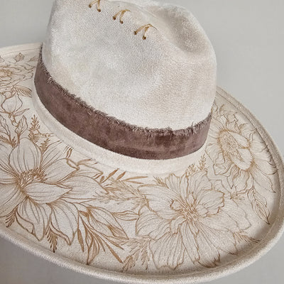 Secret Garden |M| Ivory Suede Burned Wide Stiff Brim/ Pencil Brim Hat
