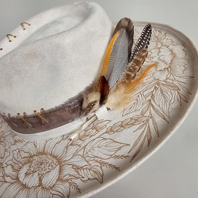 Secret Garden |M| Ivory Suede Burned Wide Stiff Brim/ Pencil Brim Hat