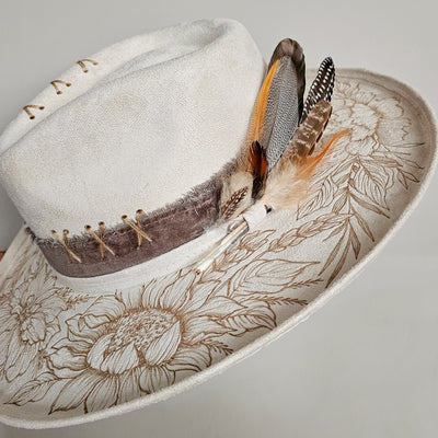Secret Garden |M| Ivory Suede Burned Wide Stiff Brim/ Pencil Brim Hat