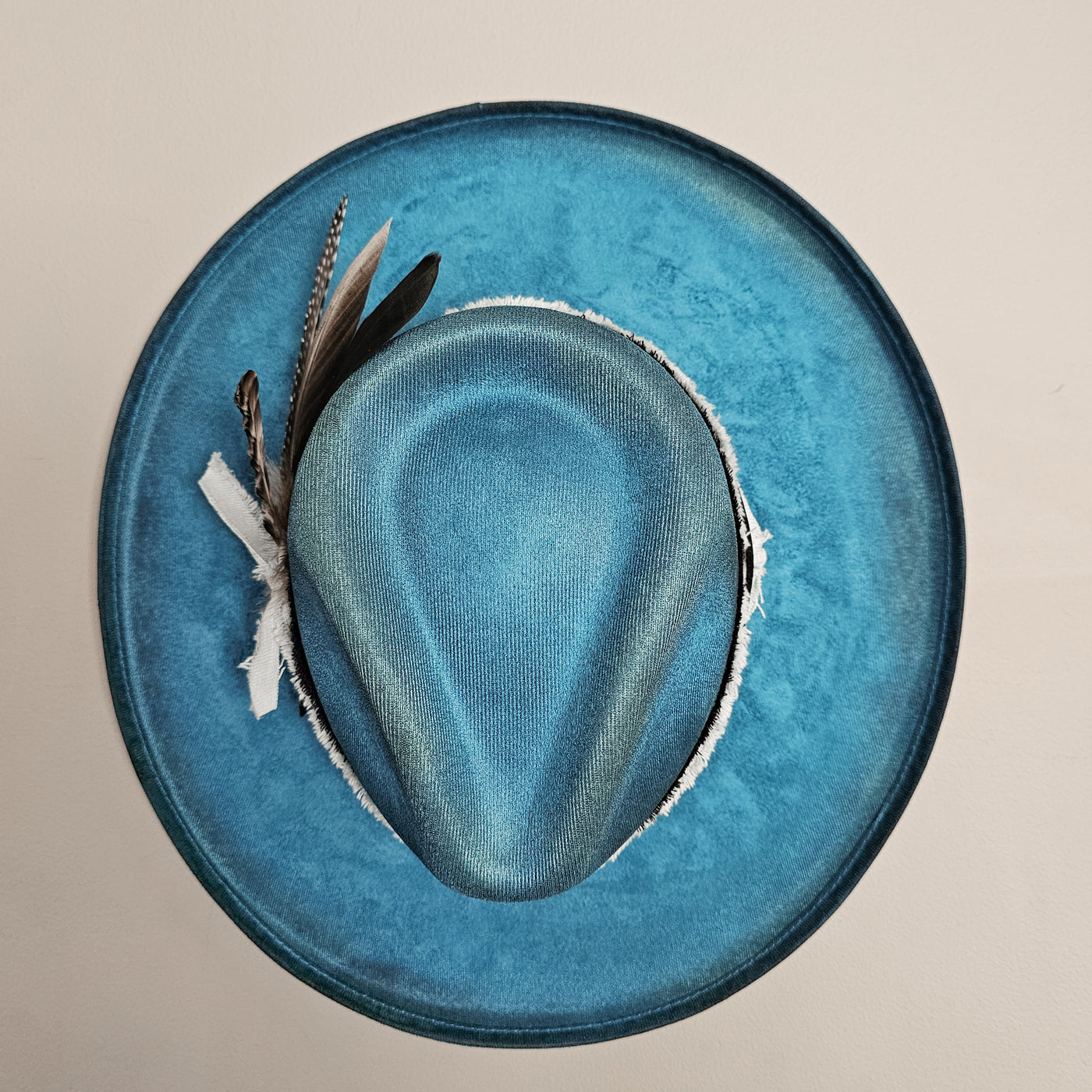 Under Brim Surprise |M| Teal Blue Suede Burned Wide Stiff Brim/ Pencil Brim Hat