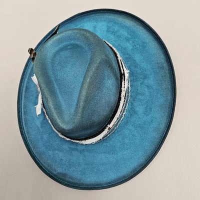 Under Brim Surprise |M| Teal Blue Suede Burned Wide Stiff Brim/ Pencil Brim Hat