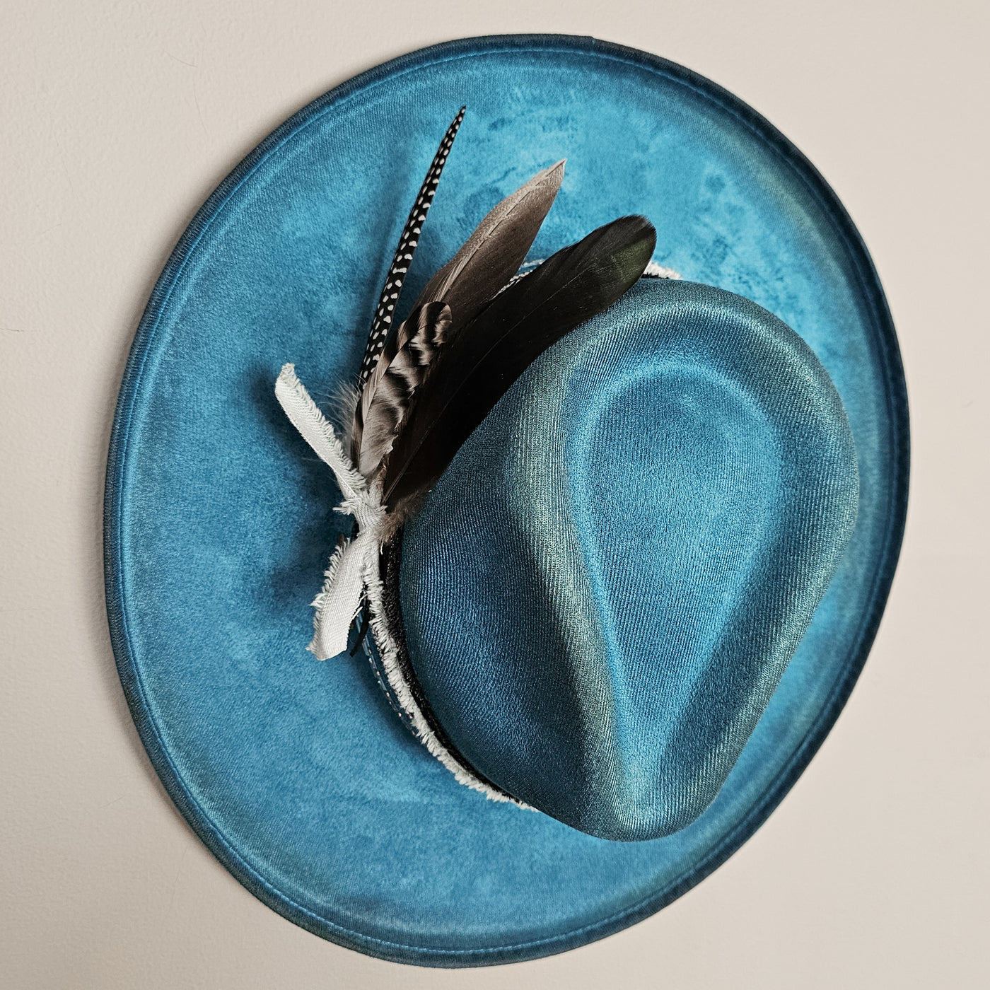 Under Brim Surprise |M| Teal Blue Suede Burned Wide Stiff Brim/ Pencil Brim Hat