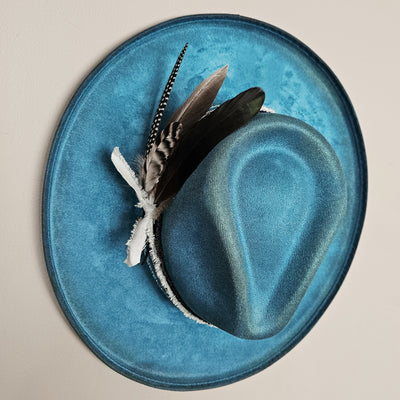 Under Brim Surprise |M| Teal Blue Suede Burned Wide Stiff Brim/ Pencil Brim Hat