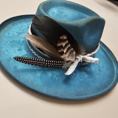 Under Brim Surprise |M| Teal Blue Suede Burned Wide Stiff Brim/ Pencil Brim Hat