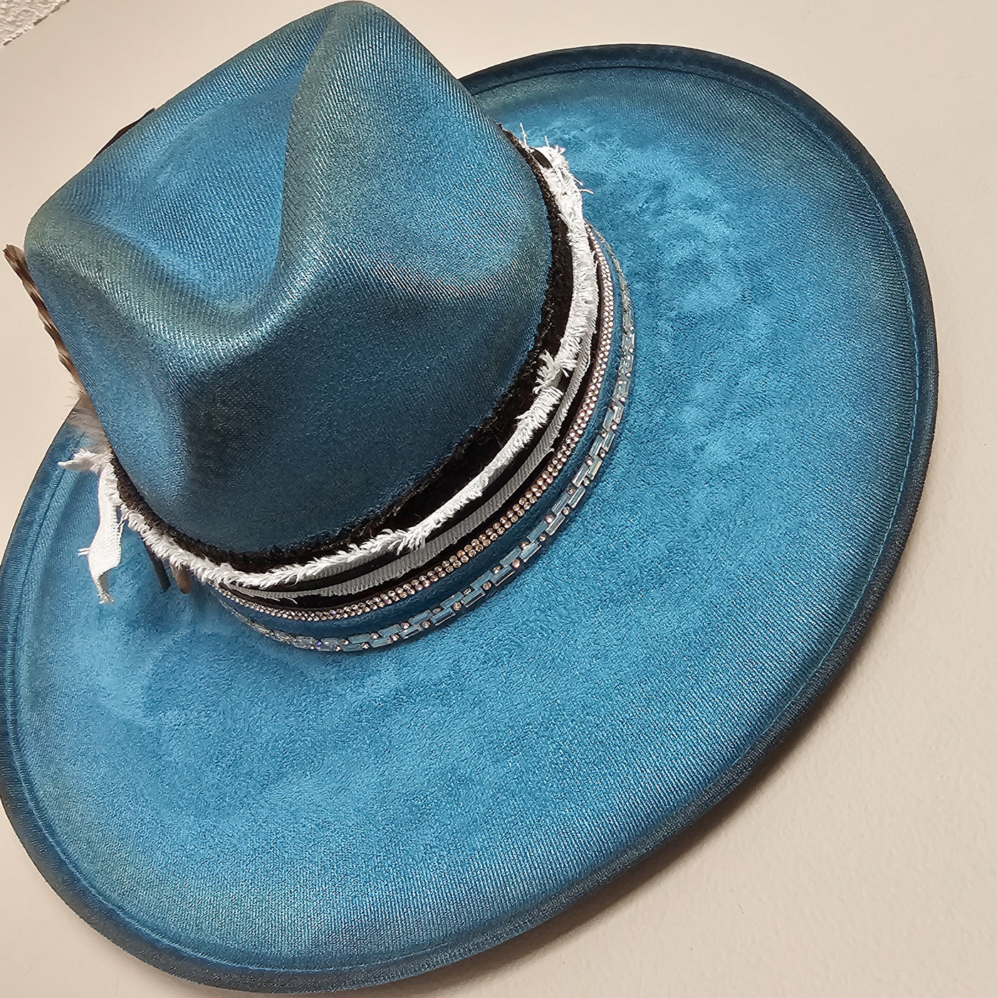 Under Brim Surprise |M| Teal Blue Suede Burned Wide Stiff Brim/ Pencil Brim Hat