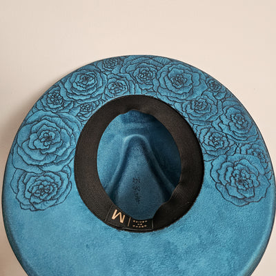 Under Brim Surprise |M| Teal Blue Suede Burned Wide Stiff Brim/ Pencil Brim Hat
