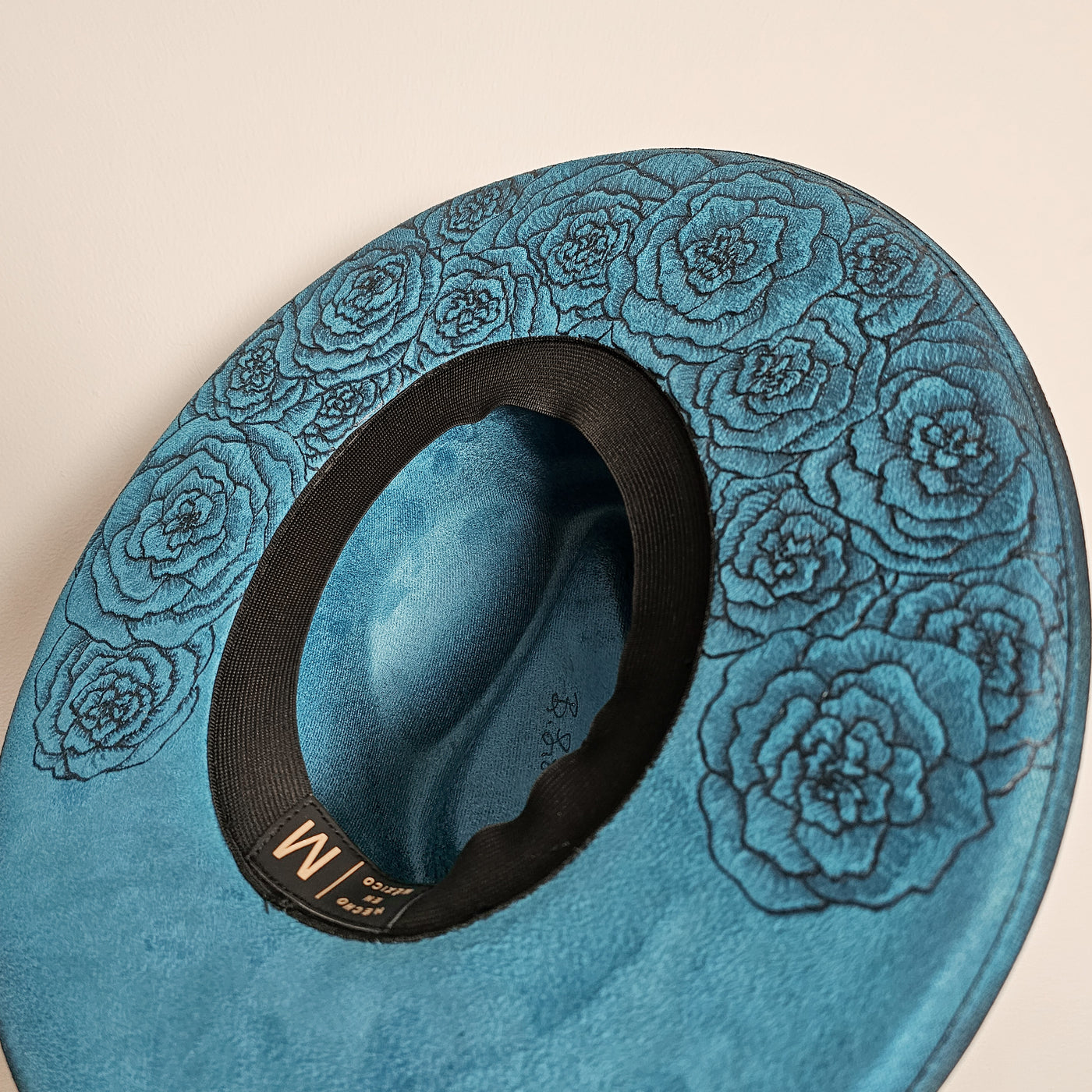 Under Brim Surprise |M| Teal Blue Suede Burned Wide Stiff Brim/ Pencil Brim Hat