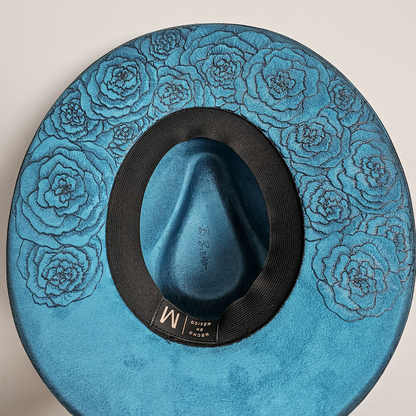 Under Brim Surprise |M| Teal Blue Suede Burned Wide Stiff Brim/ Pencil Brim Hat