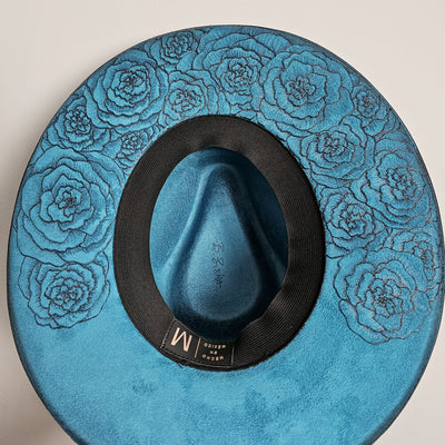 Under Brim Surprise |M| Teal Blue Suede Burned Wide Stiff Brim/ Pencil Brim Hat