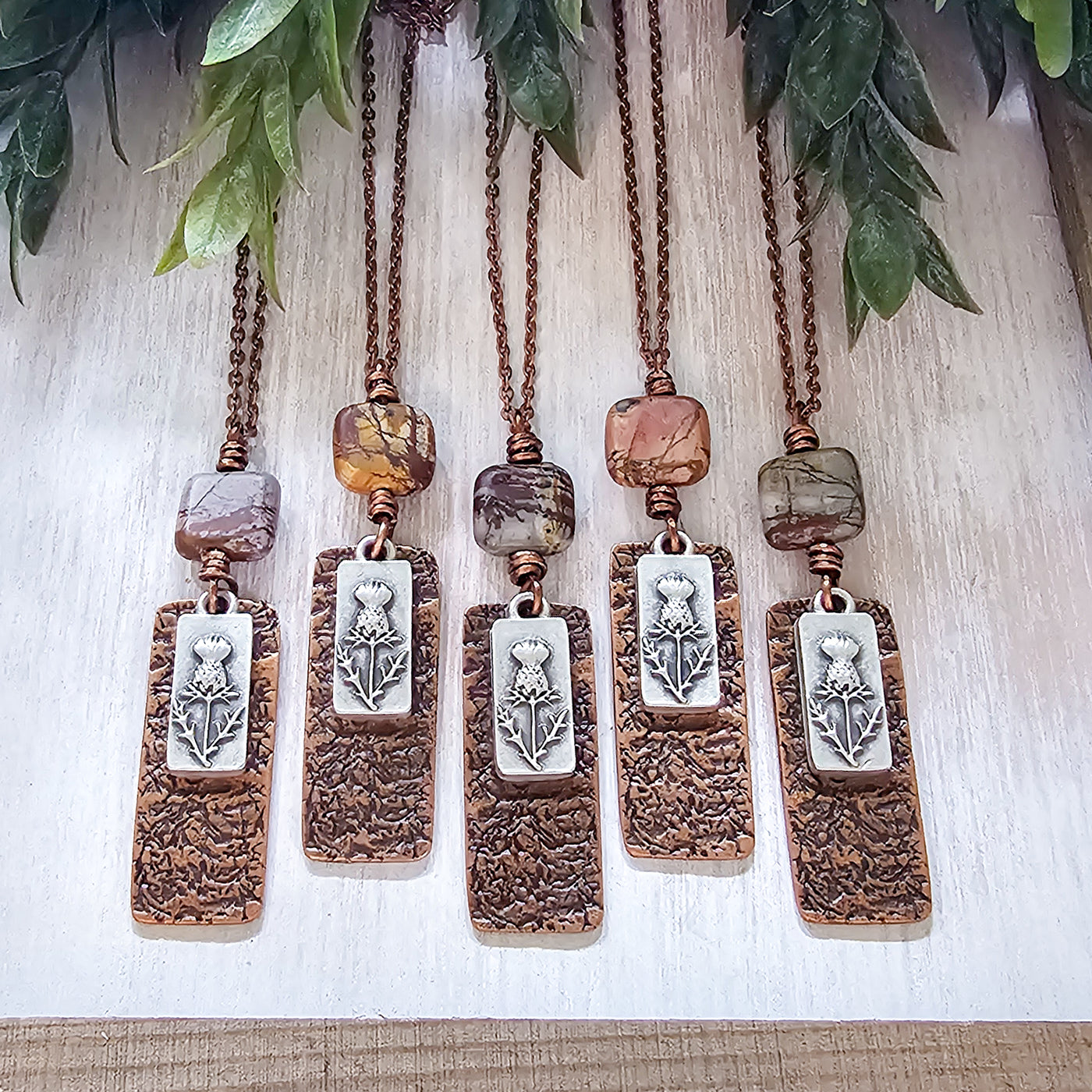 Scottish Thistle + Picasso Jasper || Mixed Metal || Necklace