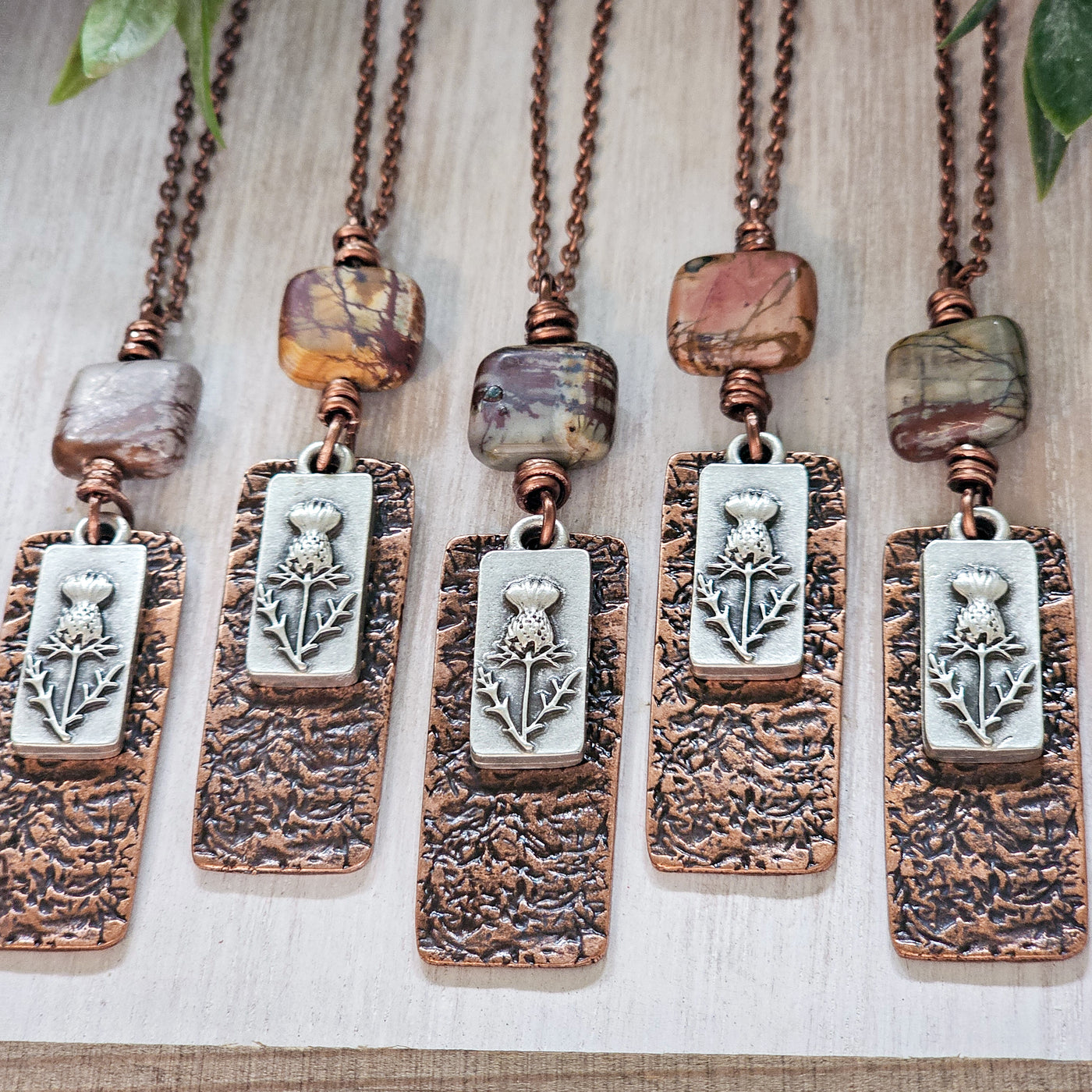 Scottish Thistle + Picasso Jasper || Mixed Metal || Necklace
