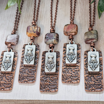 Scottish Thistle + Picasso Jasper || Mixed Metal || Necklace
