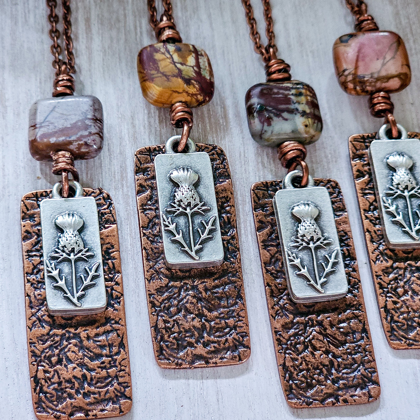 Scottish Thistle + Picasso Jasper || Mixed Metal || Necklace