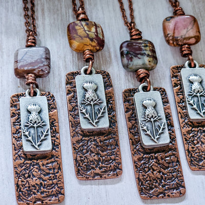 Scottish Thistle + Picasso Jasper || Mixed Metal || Necklace