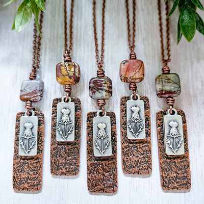 Scottish Thistle + Picasso Jasper || Mixed Metal || Necklace