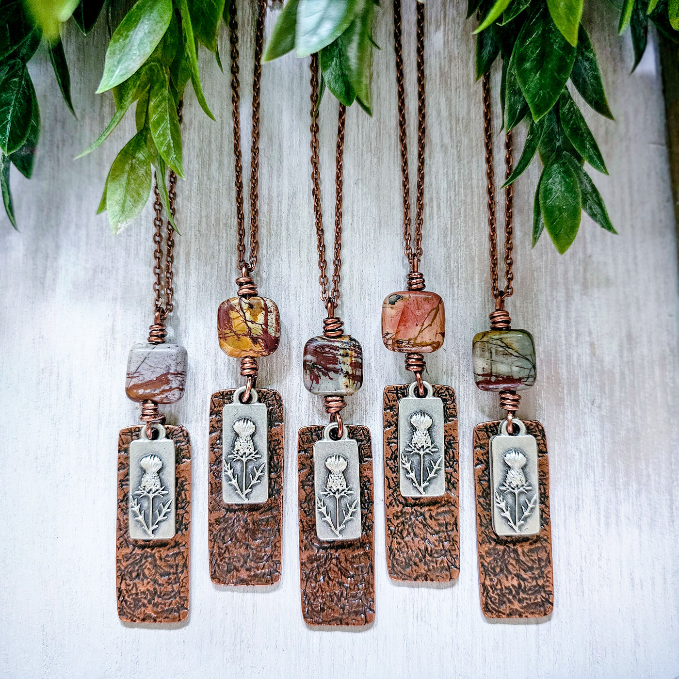 Scottish Thistle + Picasso Jasper || Mixed Metal || Necklace
