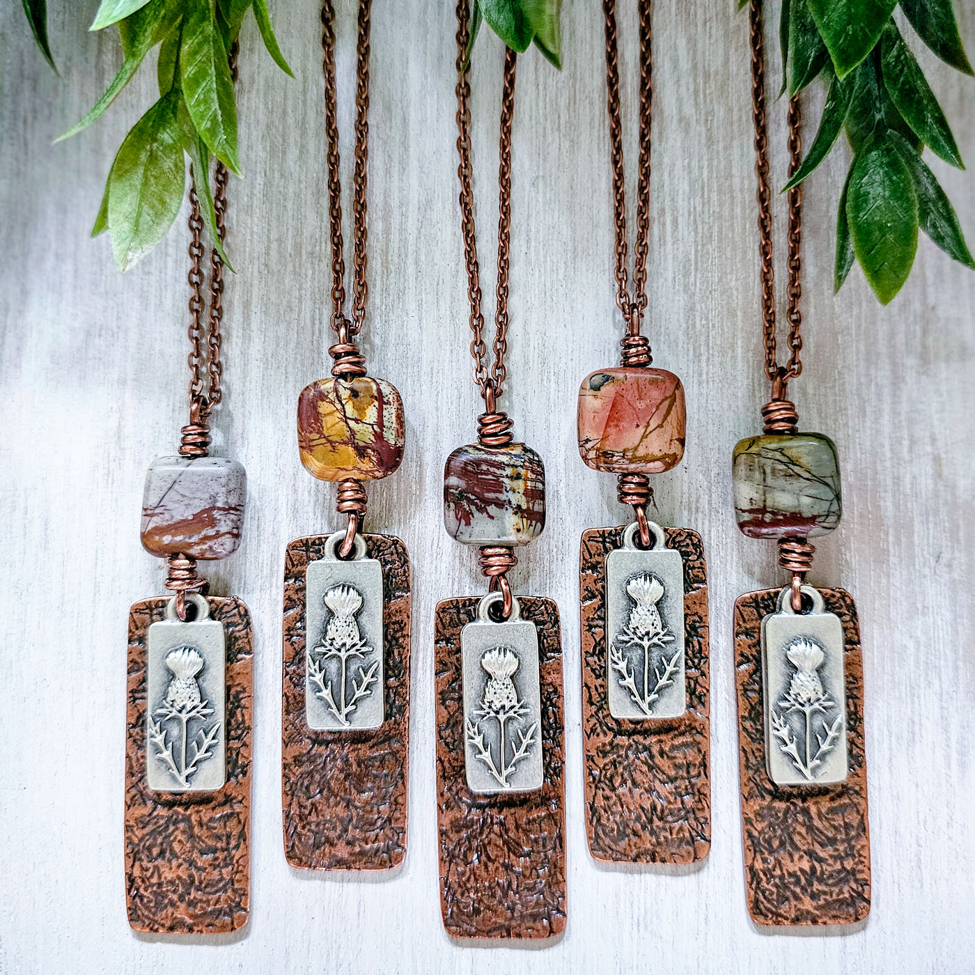 Scottish Thistle + Picasso Jasper || Mixed Metal || Necklace
