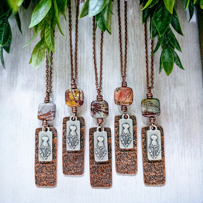 Scottish Thistle + Picasso Jasper || Mixed Metal || Necklace