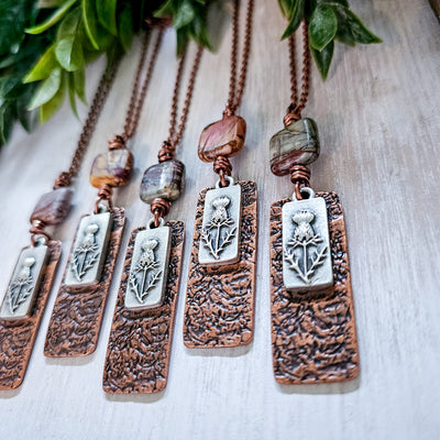 Scottish Thistle + Picasso Jasper || Mixed Metal || Necklace