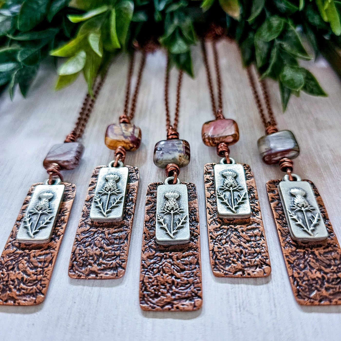 Scottish Thistle + Picasso Jasper || Mixed Metal || Necklace