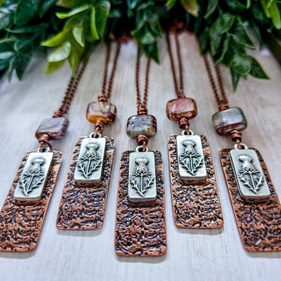 Scottish Thistle + Picasso Jasper || Mixed Metal || Necklace