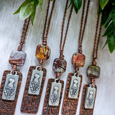 Scottish Thistle + Picasso Jasper || Mixed Metal || Necklace