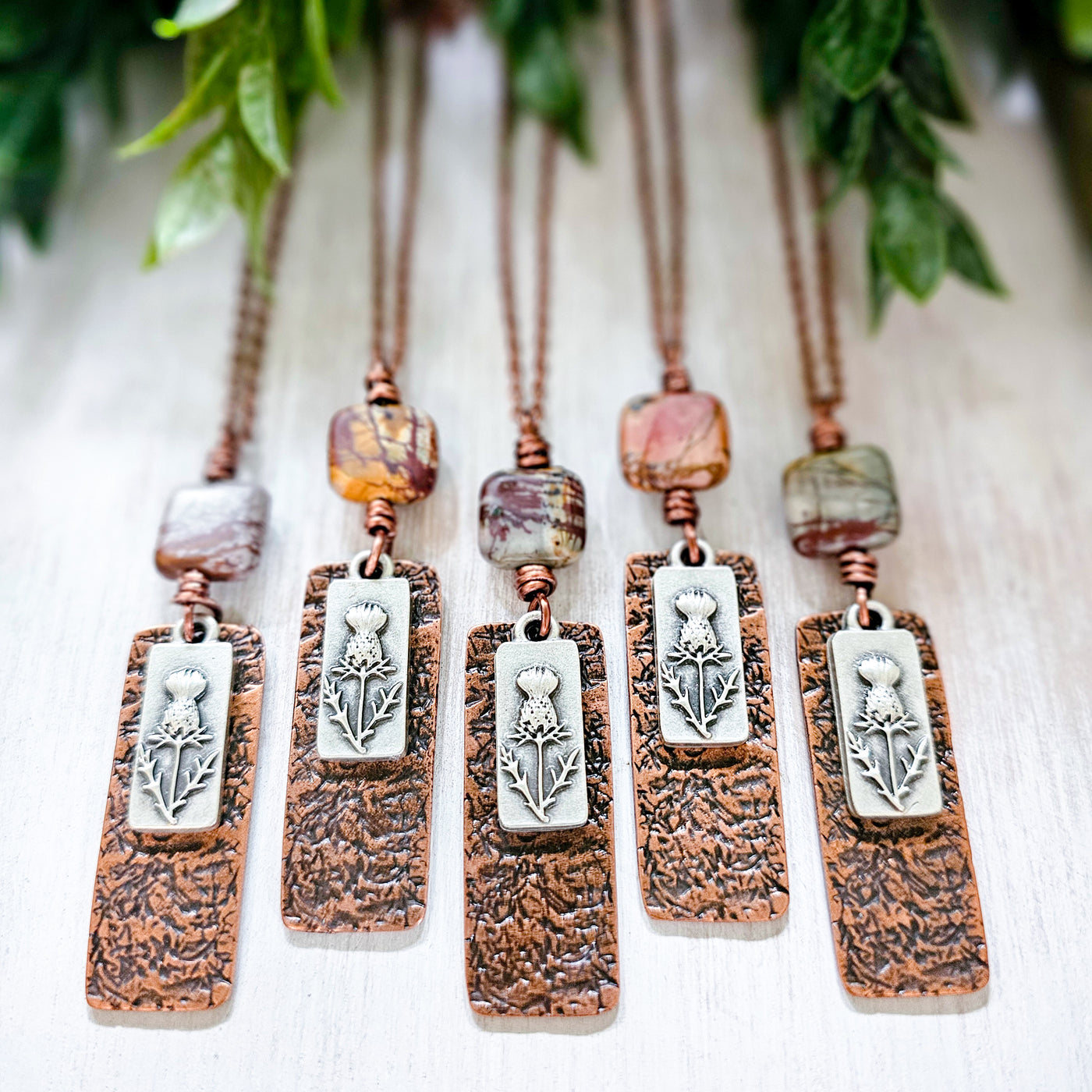 Scottish Thistle + Picasso Jasper || Mixed Metal || Necklace
