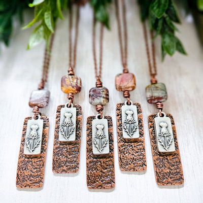 Scottish Thistle + Picasso Jasper || Mixed Metal || Necklace