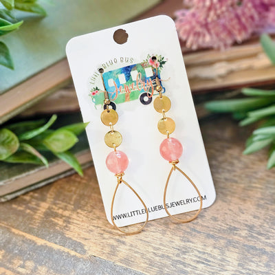 Pink Glass + Gold Teardrop || Earrings