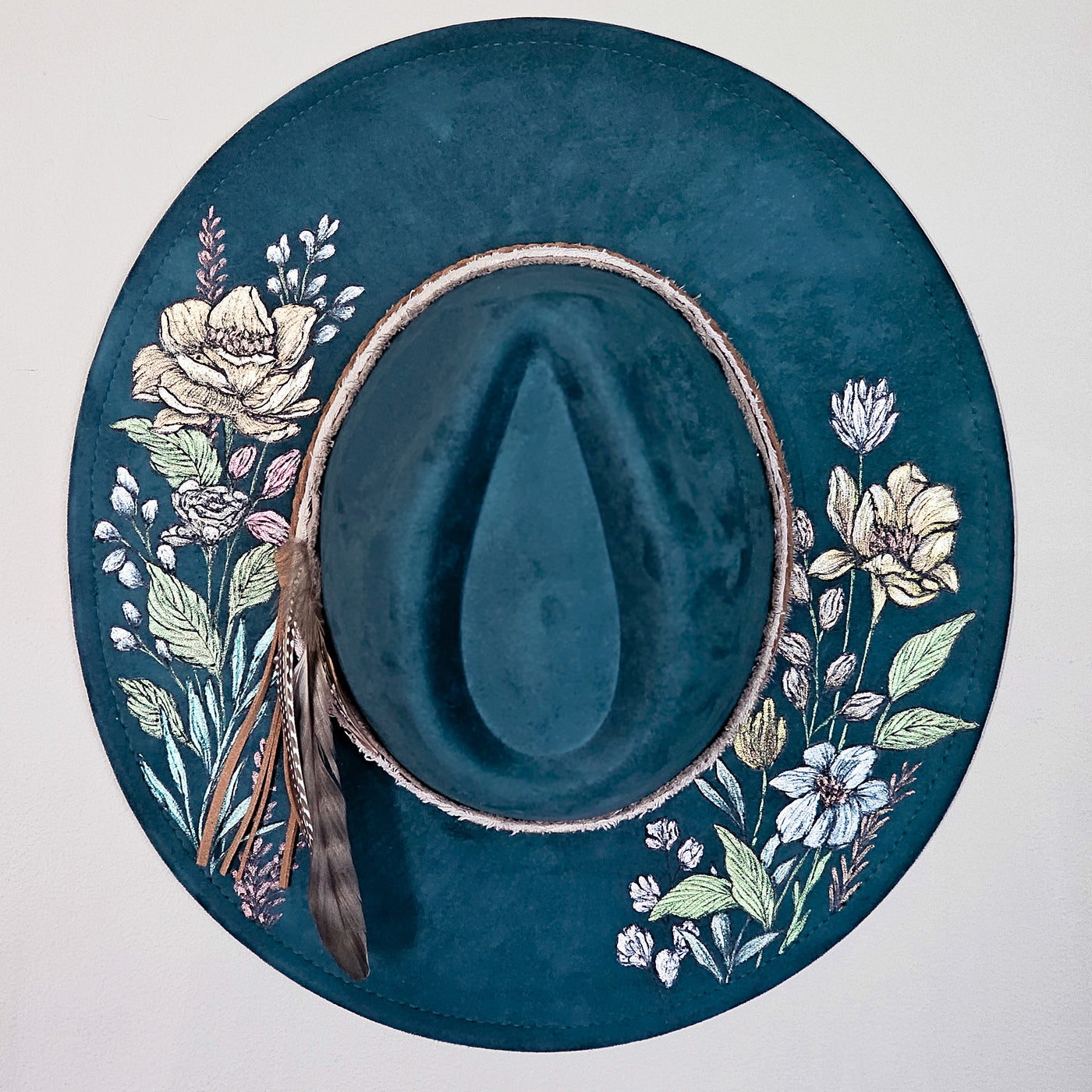 She's all Mine || Deep Teal Burned & Painted Wide Brim Hat