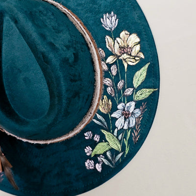 She's all Mine || Deep Teal Burned & Painted Wide Brim Hat