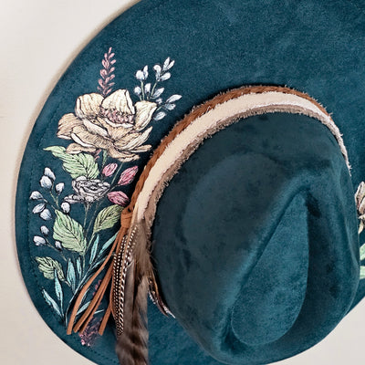 She's all Mine || Deep Teal Burned & Painted Wide Brim Hat
