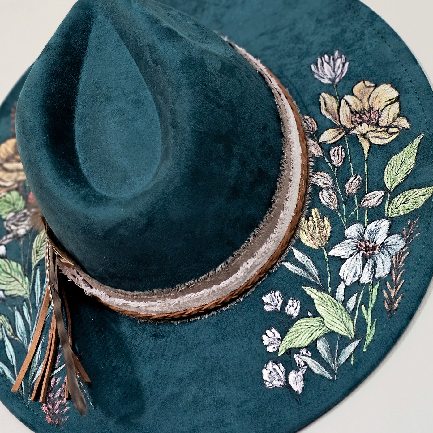 She's all Mine || Deep Teal Burned & Painted Wide Brim Hat