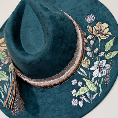 She's all Mine || Deep Teal Burned & Painted Wide Brim Hat