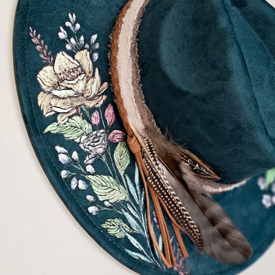 She's all Mine || Deep Teal Burned & Painted Wide Brim Hat