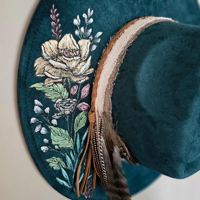 She's all Mine || Deep Teal Burned & Painted Wide Brim Hat