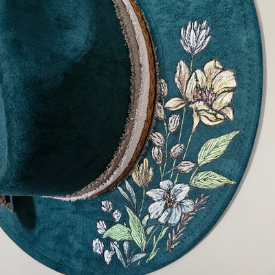 She's all Mine || Deep Teal Burned & Painted Wide Brim Hat