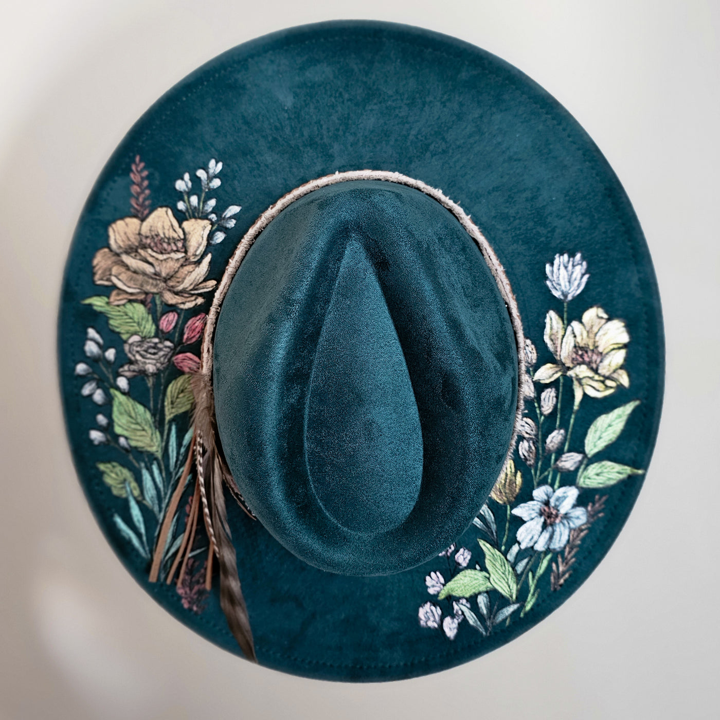 She's all Mine || Deep Teal Burned & Painted Wide Brim Hat