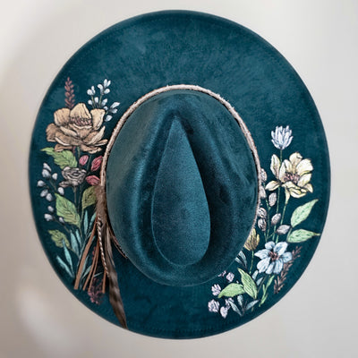 She's all Mine || Deep Teal Burned & Painted Wide Brim Hat