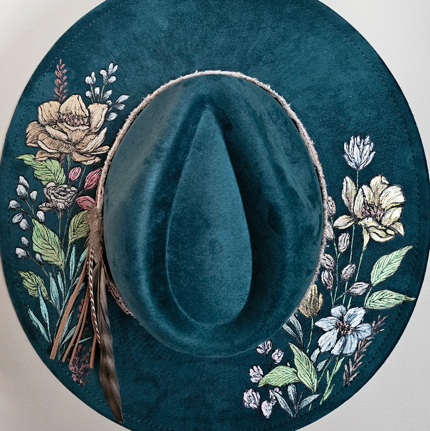 She's all Mine || Deep Teal Burned & Painted Wide Brim Hat