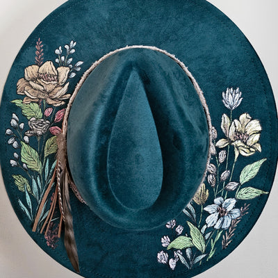 She's all Mine || Deep Teal Burned & Painted Wide Brim Hat